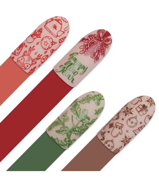 Plaque de stamping December – Motifs festifs pour nail art de fêtes 2