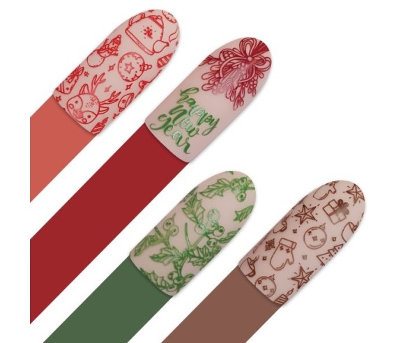 Plaque de stamping December – Motifs festifs pour nail art de fêtes