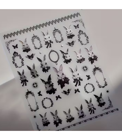 Autocollants Nails Art "Lapin Rétro & Perles"