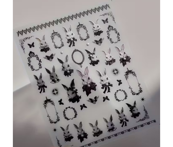 Autocollants Nails Art "Lapin Rétro & Perles"