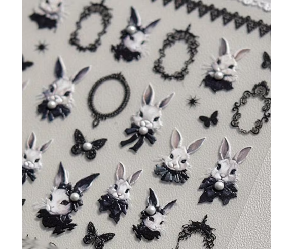 Autocollants Nails Art "Lapin Rétro & Perles"