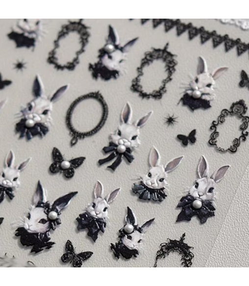 Autocollants Nails Art "Lapin Rétro & Perles"