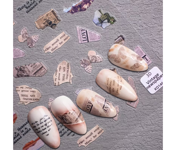 Stickers Ongles Journal Vintage | Nail Art Rétro Chic
