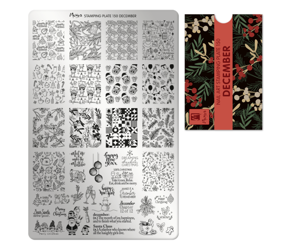 Plaque de stamping December – Motifs festifs pour nail art de fêtes