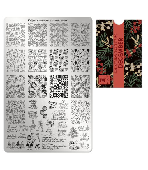 Plaque de stamping December – Motifs festifs pour nail art de fêtes