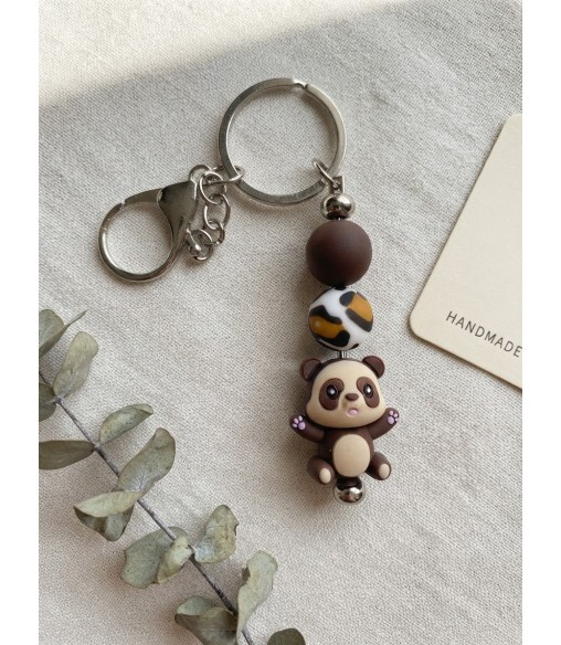 Porte-clés Panda Brun fait main — perles